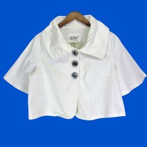 Live‎ a Little Womens White Cropped Jacket Short Sleeve Large Jackie O 70's Chic